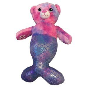 Build-A-Bear Magical Mer-Bear Plush Pink & Purple Tie-Dye Sparkling Mermaid Tail